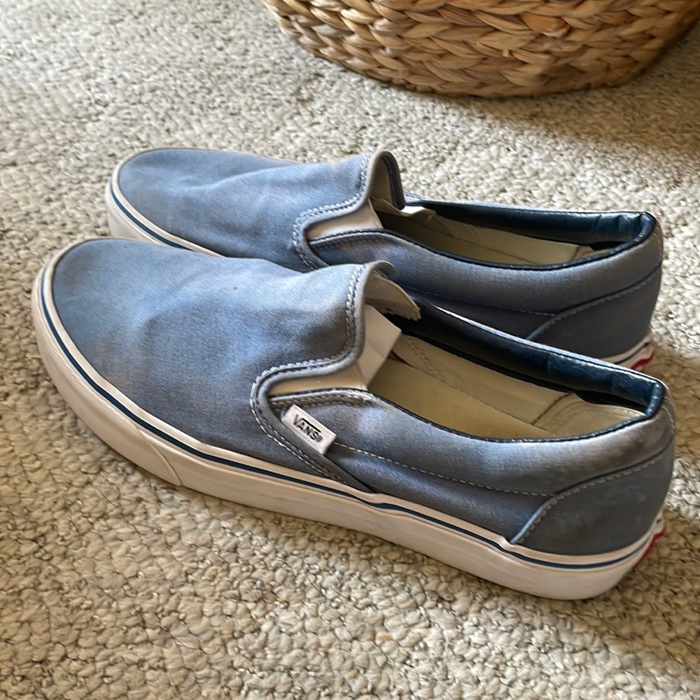 Light blue vans slip ons